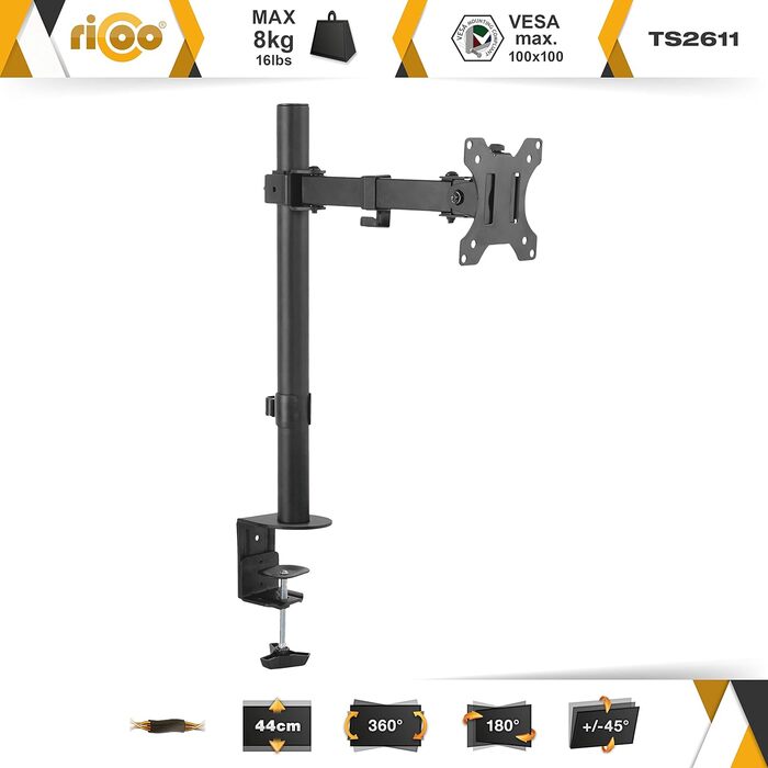 Кріплення для монітора RICOO TS5711: підставка для екрану 12-29 дюймів, кріплення VESA 75/100, настільний тримач для комп'ютерного монітора