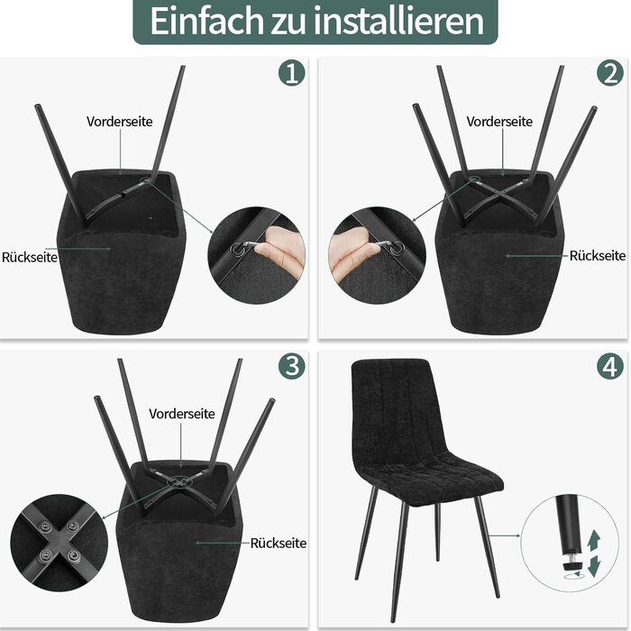 Набір стільців для їдальні, м'які стільці з льоновим покриттям та чорними металевими ніжками, смугастий дизайн, підходять для їдальні, вітальні, спальні, кухні, рецепції (2 шт., смугасті, чорні)