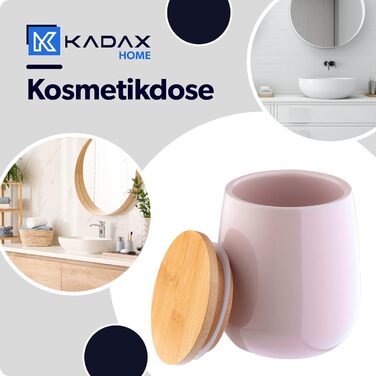 Косметичка KADAX, керамічна, бамбукова кришка, тримач для ватних дисків, баночка для зберігання, універсальна баночка, для ванної кімнати, ватні диски (рожева)