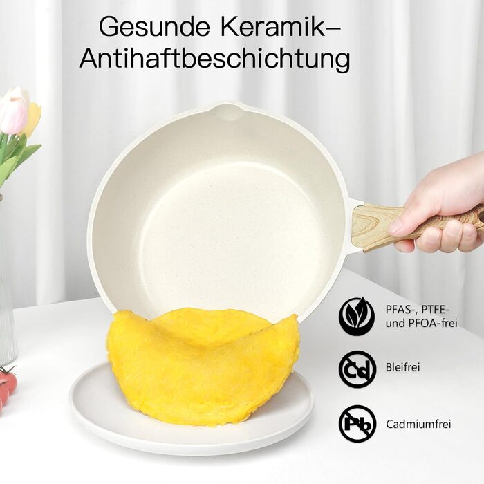 Набір посуду GipP 22 шт. з керамічним покриттям, антипригарний, для миття в посудомийній машині, без PFAS, білий