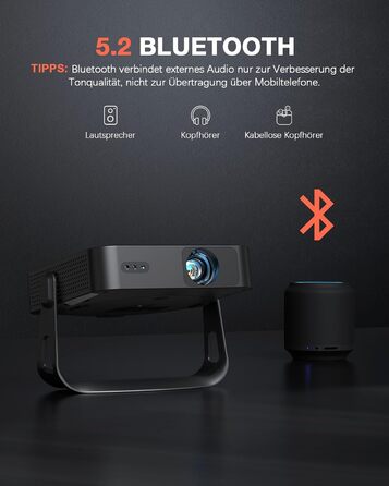 Портативний проєктор Mini Beamer 1080P Full HD 23000L з автофокусом, корекцією трапеції, WiFi6, Bluetooth та 4K підтримкою. Ідеальний для домашнього кінотеатру та підключення до телефону. 360° обертання, без додаткових додатків.