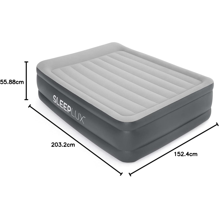Надувний матрац SleepLux Dream Luxus подвійний з вбудованим насосом, 45.7 см, високий, для гостей, кемпінгу, дому