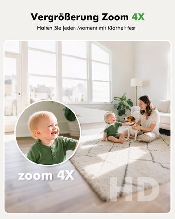 Відеоняня з камерою 1080P HD PTZ 360° та Wi-Fi: монітор для немовлят з додатком, нічним баченням, 4x Zoom, детекцією руху/звуку, двостороннім аудіо, автотрекінгом та сповіщеннями