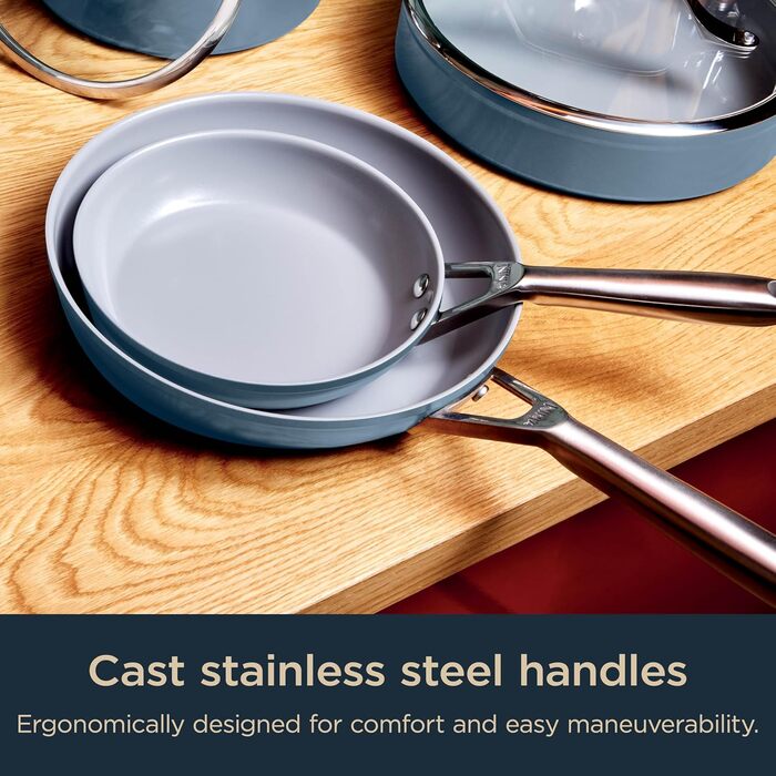 Набір посуду Ninja Ceramic Pro CW39011MM: 11 предметів, керамічне покриття, антипригарні каструлі та сковорідки з кришками, сумісний з індукцією, для всіх типів плит, PTFE-free, Blue Macaron