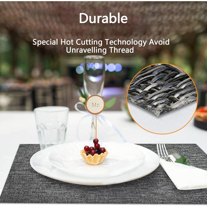 Набори скатертин DACHUI, 8 шт., ткані, з ефектом льону, водонепроникні, термостійкі, миються, довговічні (димно-сірий, темно-сірий)