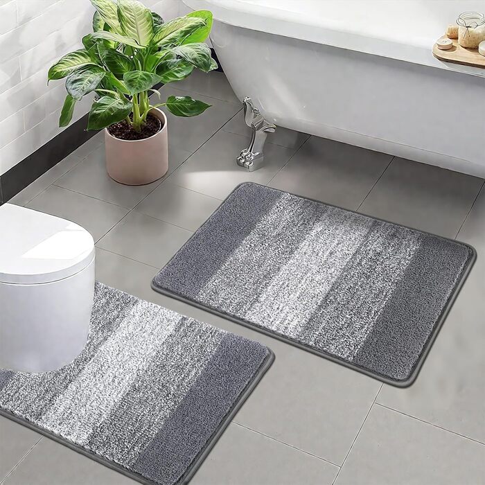 Набір килимків для ванної кімнати 3 шт. М'який високий ворс: душовий килимок, килимок для ванни, килимок для туалету. Машинне прання, нековзкі. (Темно-сірий, 50 x 80 + 50 x 60 см)