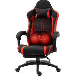 Ігровий крісло Dowinx з підігрівом, масажем попереку, кишеньковим пружинним сидінням та підніжкою, High Back PC крісло для дорослих (червоний)