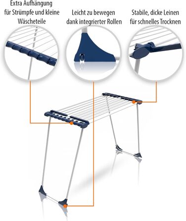 Розсувна сушарка для білизни BigDean Jumbo з потовщеними стійками, довжина просушування 28м (Біло-блакитна)
