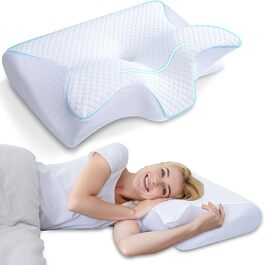 Ортопедична подушка HOMCA 2 в 1 з Memory Foam для сну на спині, боці та животі, 60x40x12/14 см, біла
