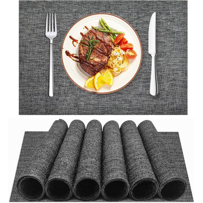 Набори скатертин DACHUI, 8 шт., ткані, з ефектом льону, водонепроникні, термостійкі, миються, довговічні (димно-сірий, темно-сірий)