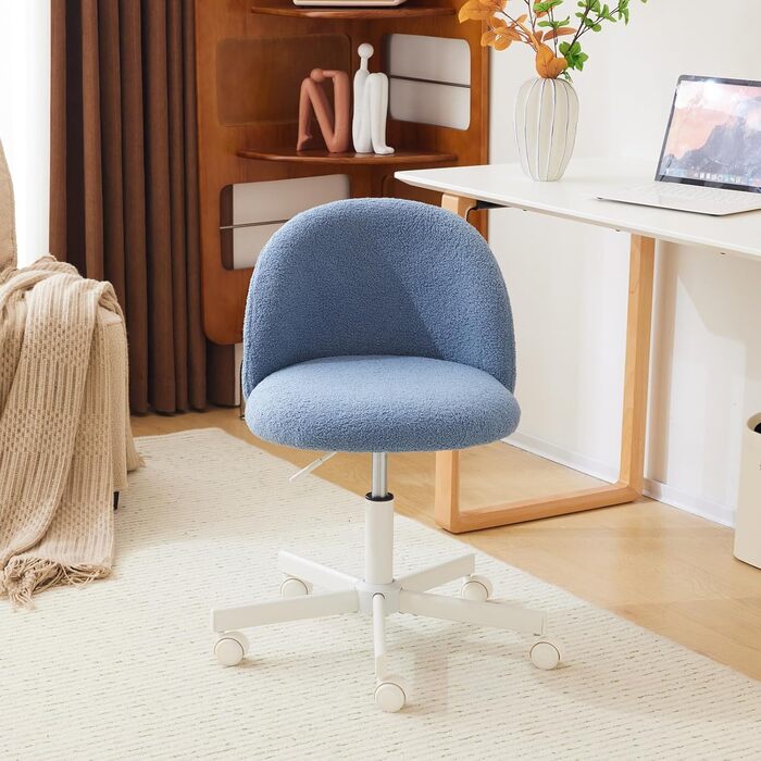 Крісло офісне Bonnlo з регулюванням висоти, для робочого кабінету, спальні, home office, обшите тедді, білий (блакитний)
