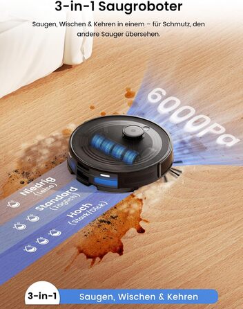 Робот-пилосос LEFANT M2 Plus з картографією, лазерною навігацією, 6000Pa, WiFi/App/Alexa, чорний