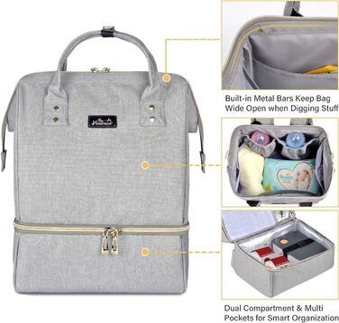 Сумка для пікніка Viedouce, ізольована сумка для ланчу, рюкзак для дитячих пелюшок, невеликий рюкзак для сповивання, рюкзак для молоковідсмоктувача, багатофункціональний дорожній рюкзак для офісу, кемпінгу, чорний (великий сірий)
