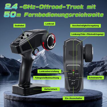 RC Автомобіль 1:18 - Швидкісний позашляховик 2.4GHz з LED підсвіткою, 2 батареї, 25 км/год, для хлопчиків від 3 років
