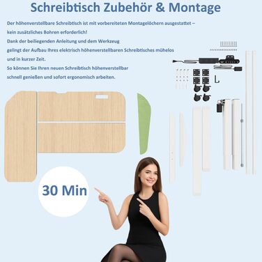 Електричний кутовий стіл з регулюванням висоти 150 см, L-подібний, з 4-ма пам'ятями, з'єднувальною панеллю, для дому та офісу (150x68 см, світло-коричневий/зелений)