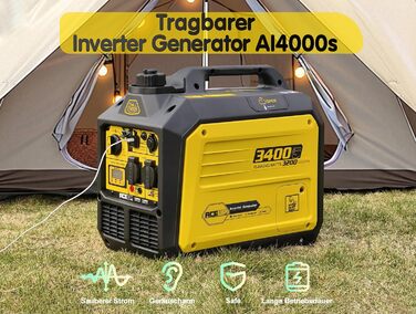 Бензиновий інверторний генератор Aceup 3400W: тихий, портативний, для дому, кемпінгу, 230V, 12V, USB, 4-тактний, 23кг