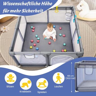 Манеж дитячий CHOLY для немовлят та малюків, 128х128 см, сірий. Безпечний, з сіткою та м'яким захистом, легко збирається