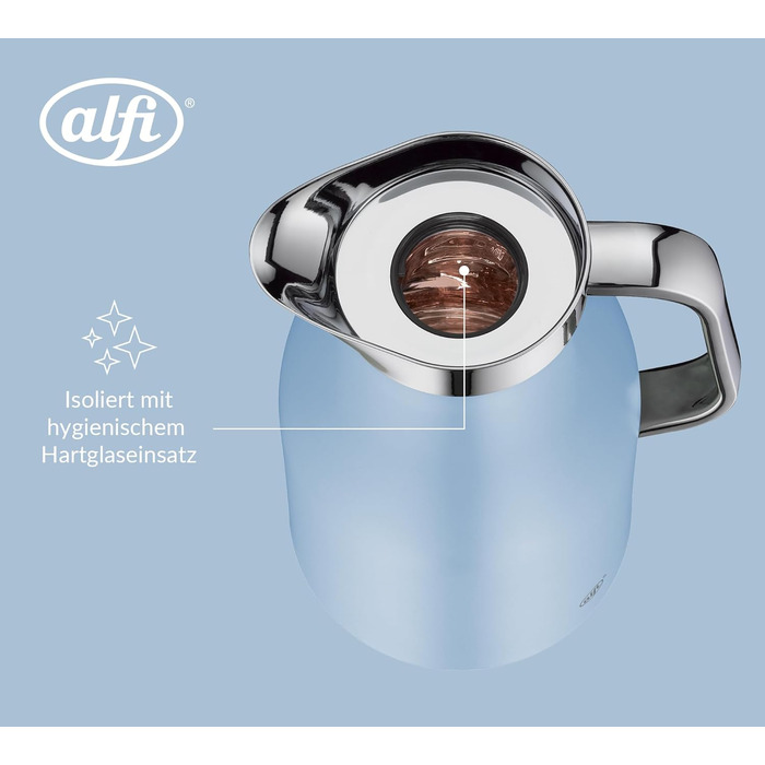 Термос Alfi SKYLINE 1.0л Pastel Water: термоізоляційний термос з нержавіючої сталі, з гігієнічним скляним вкладишем, поворотним кришкою з кнопкою, ергономічною ручкою, BPA-free, 1000 мл
