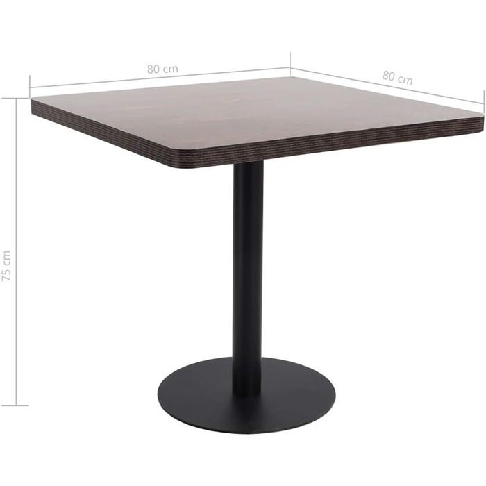 Столик для бістро/бару/кухні 80x80 см, темно-коричневий, MDF