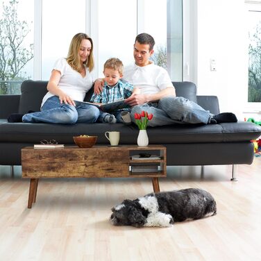 Журнальний столик Relaxdays з підйомною стільницею та двома відкидними полицями, коричневий, 45x108x40 см, індустріальний стиль