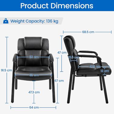 Крісла для офісу та конференцій Yaheetech (2 шт.) з підлокітниками, чорні
