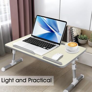 Столик для ноутбука в ліжко, регульований, з ящиком, 60x34 см, бежевий