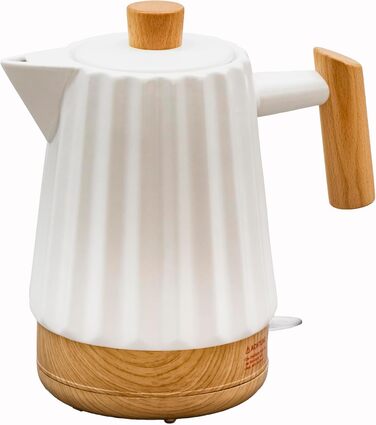 Керамічний чайник 1,7L білий з дерев'яною ручкою та кришкою, поворотний на 360°, LED-індикатор, харчовий силікон, BPA-Free, 1500W, ретро дизайн, довговічний та стильний – модель ALLEGRO