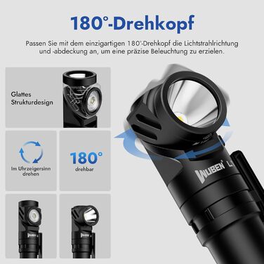 Тактичний ліхтарик WUBEN L1 LED: 2000 люмен, 6 режимів світла, водонепроникний IP68, акумуляторний, з кобурою, чорний (P9)