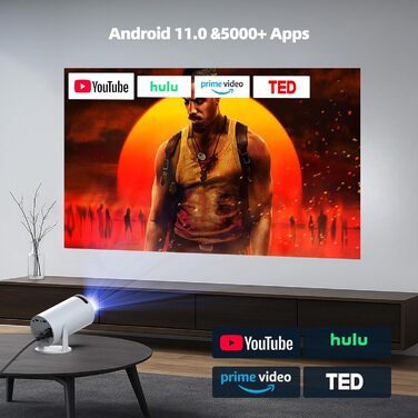Портативний проєктор Mini Beamer 4K з WiFi6, Bluetooth 5.0 та Android 11.0. Підтримка HDMI, USB, Laptop для домашнього кінотеатру. Автоматичне вирівнювання зображення