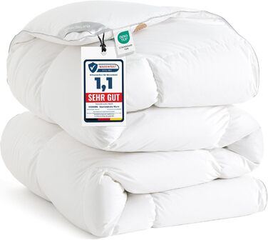 BEDSURE Пухова ковдра 155x220 см - тепла зимова ковдра з 90% пуху та 10% пера, 1080 г наповнювача, сертифікат Öko-Tex, пральна, стегане покриття, білий колір