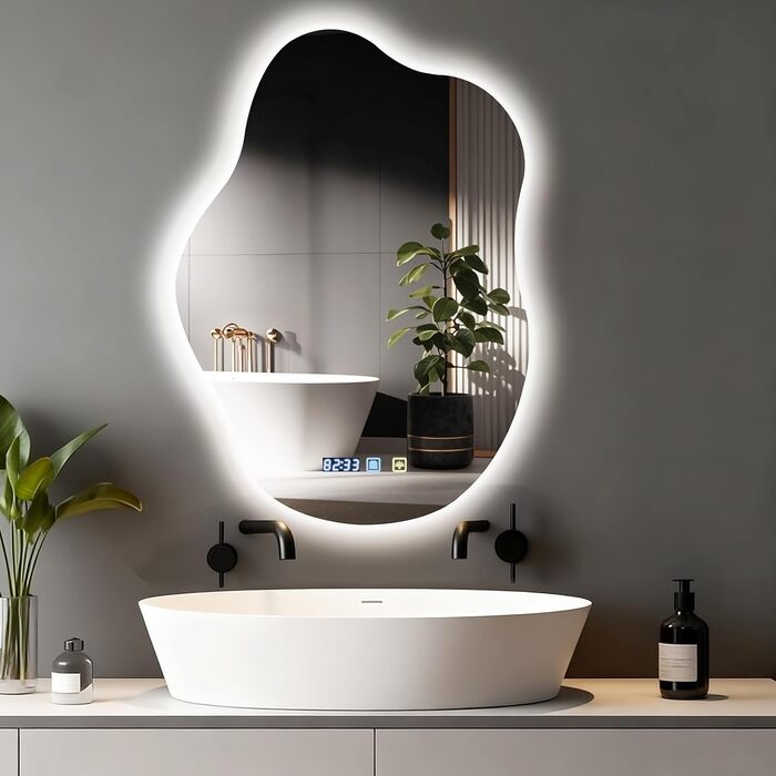 Дзеркало для ванної кімнати Sararoom з підсвічуванням, кругле LED дзеркало 70x50 см, 3 кольори світла, диммування, антизапар, пам'ять, загартоване скло