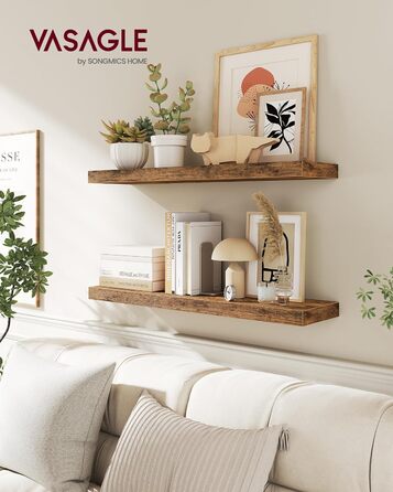 Настінна полиця VASAGLE, 2 шт., 20 x 80 x 3,8 см, вінтажний колір, для декору, фотографій, вітальні, кухні, офісу
