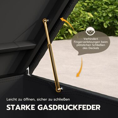 Скриня для подушок садових Polyrattan Amopatio 650л, водонепроникна, з газліфтом, чорна. Ящик для зберігання для саду та балкону