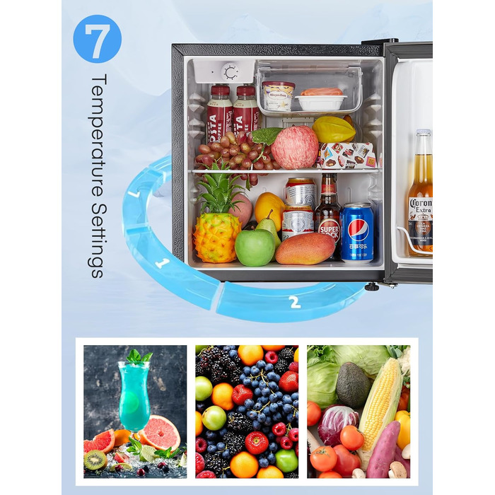 Міні-холодильник E 46L з морозильною камерою, енергоощадний, регулювання температури, рівень шуму 42 дБ, чорний — для офісу, кухні та спальні