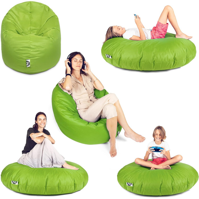 В 1 Функція Beanbag Seat Cushion Bean Bag - Kiwi - діаметр 100 см у 25 кольорах та 3 різних кольорах Розміри - повністю заповнені, 2