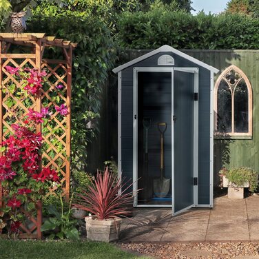Outsunny Garden Shed Садовий сарай Садовий сарай з вентиляційним вікном Моноскатний дах металевий сірий 134 x 104 x 204 см для саду та вулиці