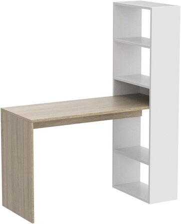 Письмовий стіл Denton, двосторонній письмовий стіл з книжковою шафою на 5 полиць, кабінет або офісний стіл для бухгалтера ПК, см 120x53h144, білий і антрацитовий (Bianco E Rovere)