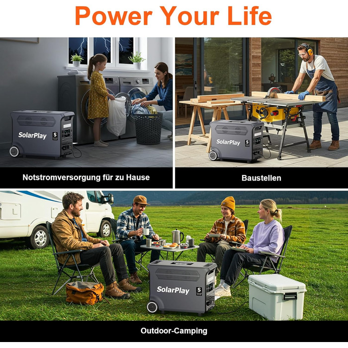 Портативна сонячна електростанція SolarPlay Q3600 з сонячною панеллю 200W, 2500W, 2304Wh LiFePO4, USB-порти, для кемпінгу, RV, надзвичайних ситуацій