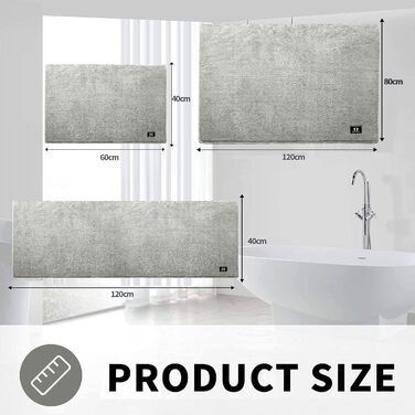 Килимок для ванної кімнати з антиковзким покриттям 120x80 см, мікрофібра, сірий