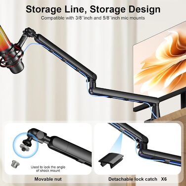 Мікрофонний стійкий тримач Aokeo AK-55 для столу, низькопрофільний, регульований, сумісний з Aokeo Yeti, Snowball iCE, HyperX QuadCast, SoloCast, Elgato Wave (Чорний)