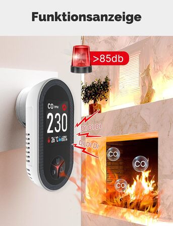 Датчик CO MOES з вилкою, 3-в-1: датчик CO, термометр та гігрометр, з акустичним сигналом, для дому та автодому, 1 шт.