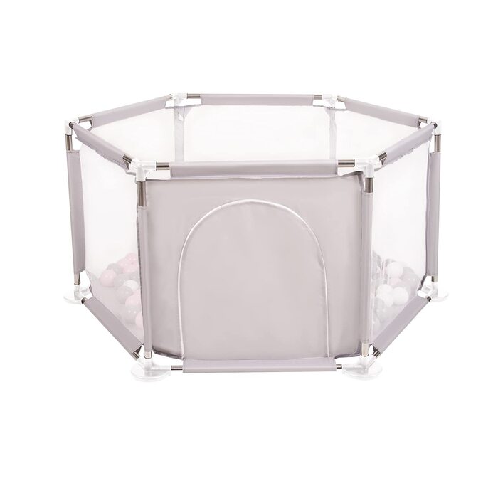 Шестигранний дитячий манеж з 100 кульками, сірий:білий/сірий/пудрово-рожевий