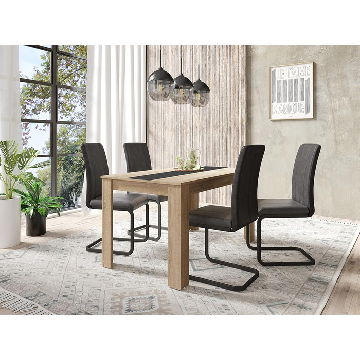 Обідній стіл byLIVING Nori: сучасний дизайн, ефект дуба, стільниця чорного або білого кольору, 140 x 80 см, висота 75 см