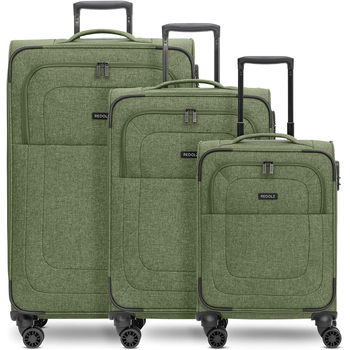 М'який кейс REDOLZ MEDIUM 67 см, 4 колеса, TSA, Expandable, Olive (Essentials 12, 3 шт. Встановлений)