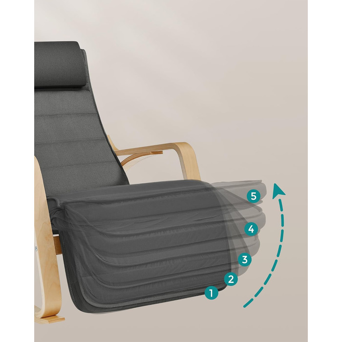 Крісло-гойдалка SONGMICS з підставкою для ніг, з підлокітниками, з натурального дерева, до 150 кг, сіро-натуральне, LYY10G