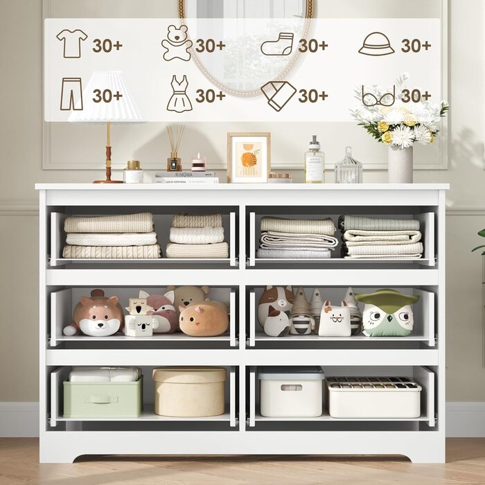 Комод HOCSOK білий з 6 висувними ящиками, 105x71x40 см – для вітальні, кухні, спальні