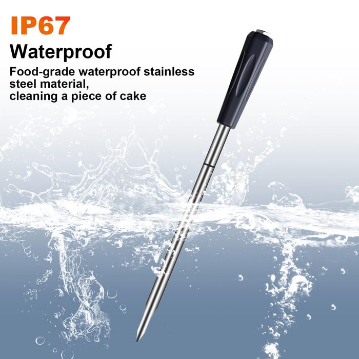 Бездротовий термометр для м'яса, цифровий кухонний термометр з бездротовим зондом, дальність 150 м, термометр для продуктів, сумісний з iOS & Android, попередньо запрограмовані температури для BBQ, духовки