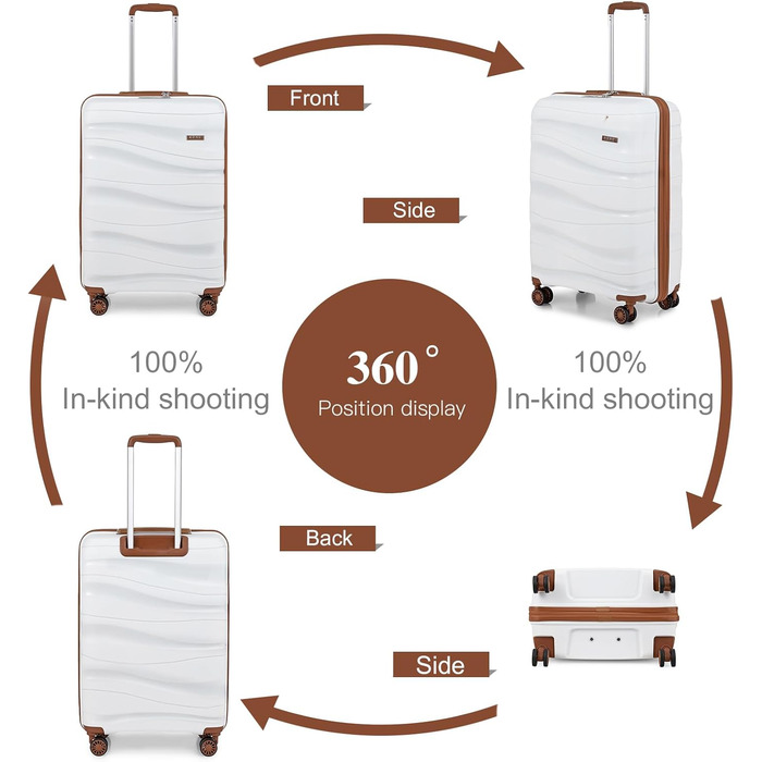 Валіза-тележка KONO, середнього розміру, легка, з жорстким корпусом та TSA замком, 4 колеса (кремовий, L)