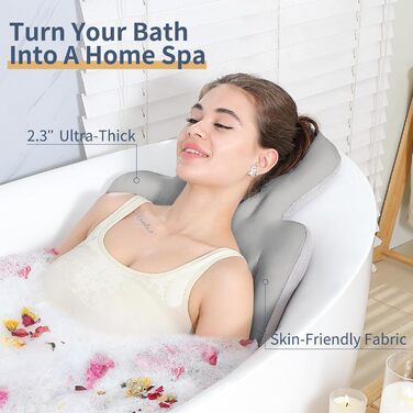 Подушка для ванни, повного тіла з 160 присосками, килимок для ванни для підтримки голови та шиї, з мішком для білизни (Темно-сірий, 130 x 41 см)