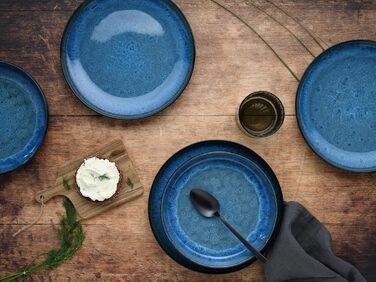 Набір посуду серії Nordic Fjord 18 шт., Набір тарілок з порцелянової плитки (набір тарілок 12 шт., синій), 21551